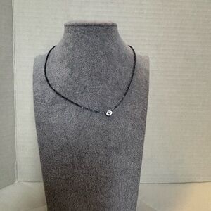 Source Unknown Beaded Necklace with Silver Disc 15 inch blue iridescent